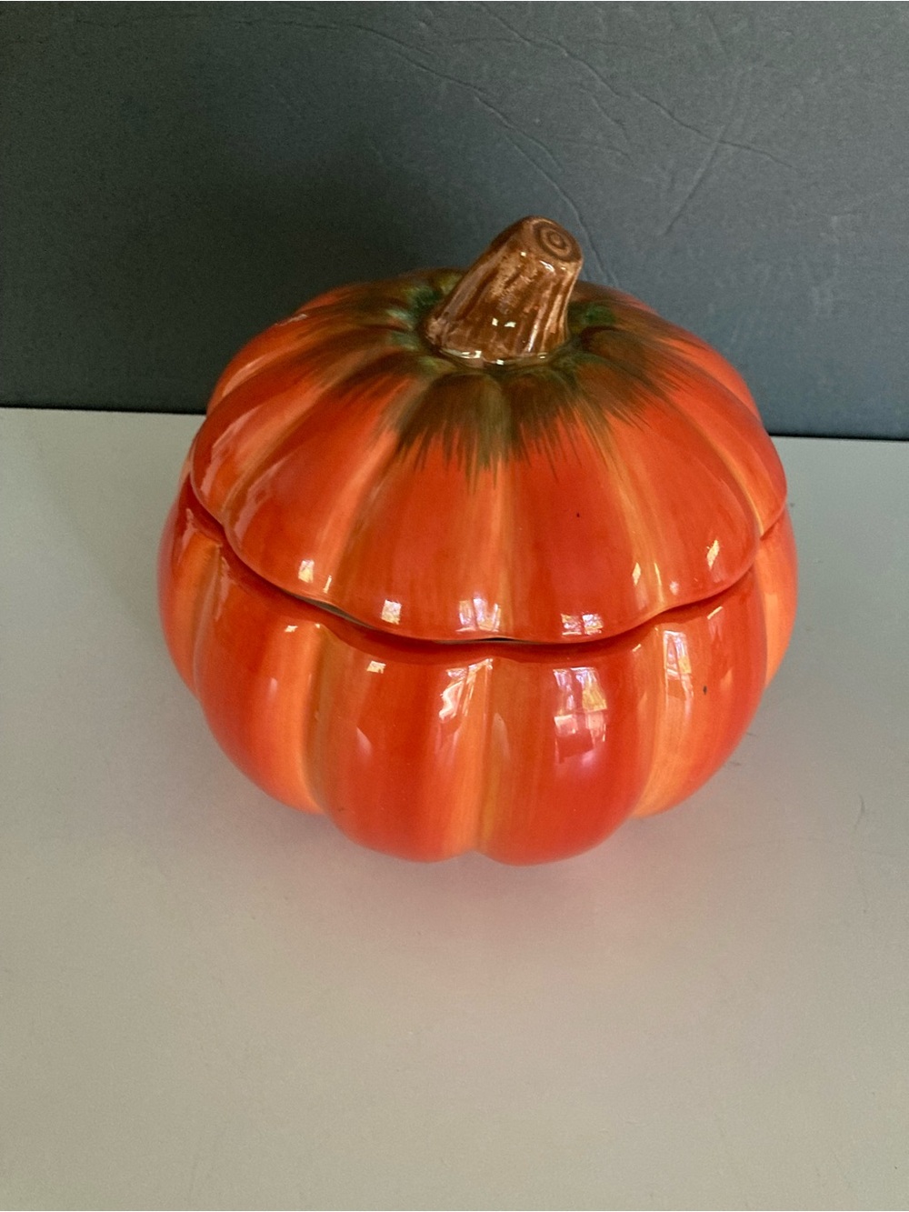 Ceramic Pumpkin Covered Dish - Bright Orange